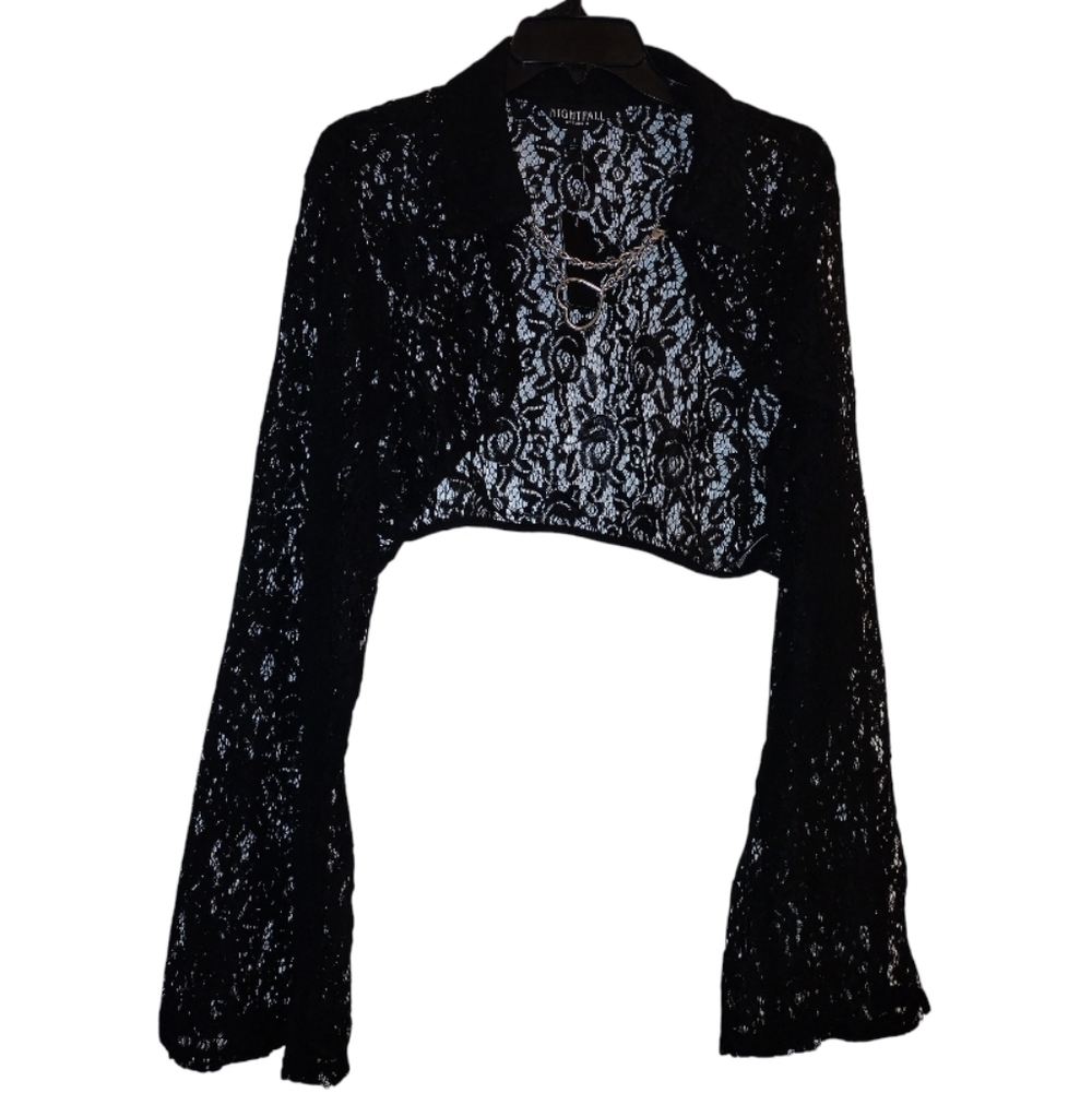 Torrid Nightfall Black Lace Cardigan with Silver Chain Detail 1X Nwt